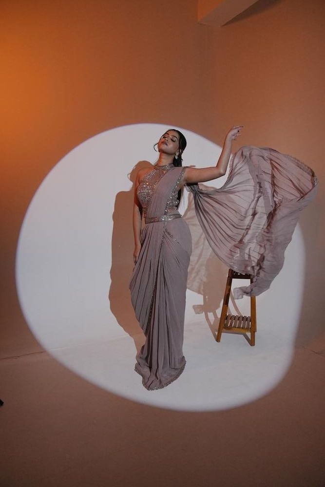 Grey Drape Saree view 2